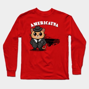 Americatna Cute Vintage Retro Classic Cars Americana Gangster Cat Long Sleeve T-Shirt